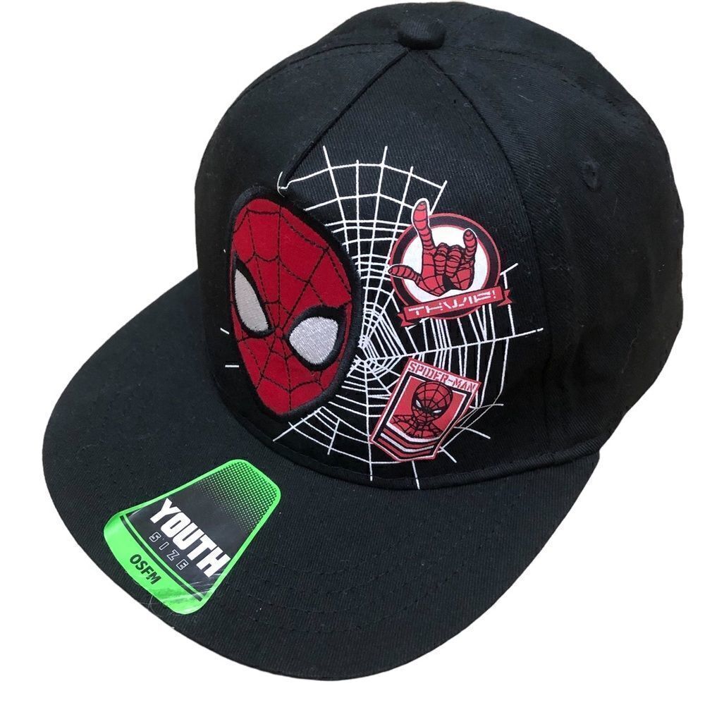 NWT Marvel Spiderman Snapback Black W Graphics Adjustable OSFM Cap Hat